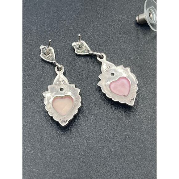 Vtg Signed M 925 Sterling Silver
Marcasite Mother of Pearl Heart
Dangle Earrings - Picture 6 of 15